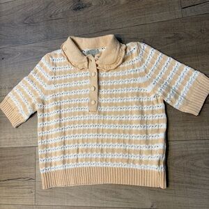 Crocheted Peter Pan Collar Sweater in Peach and White